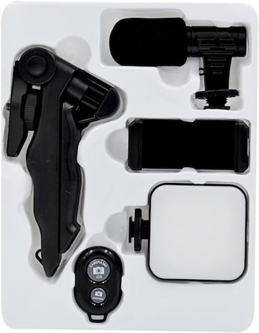 YALLABUYIT Vlogging Kit- iPhone/Android Compatible Vlogging Kit Phone Video Kit Accessories: Phone Tripod, Phone Mount, LED Light and Cellphone