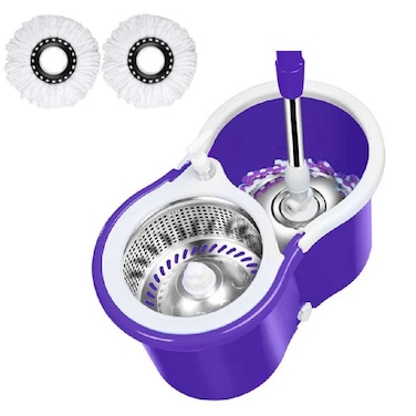 HYX Spin Mop Bucket System, 360 Spin Mop &amp; Bucket Floor Cleaning Stainless Steel Mop Bucket With 2 Microfiber Replacement Head Refills