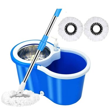 HYX Spin Mop Bucket System, 360 Spin Mop &amp; Bucket Floor Cleaning Stainless Steel Mop Bucket With 2 Microfiber Replacement Head Refills