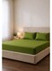 Cotton 3-Piece Microfiber Double Fitted Sheet Set &acirc;&euro;&ldquo; Olive Green Striped 150 x 200 cm with Full Elastic &amp; 2 Pillowcase