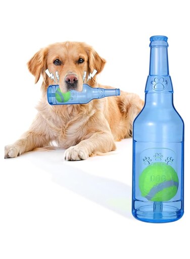 Squeaky Dog Toys for Aggressive Chewers, Water Bottle Dog Toy, Blue Pool Bottle Indestructible Dog Toy, Safety Design Dog Chew Toys Safety Design for Small/Medium/Large Dog Exercise and Accompany