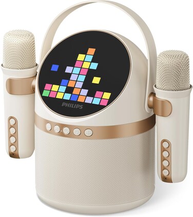 PHILIPS S2509 Portable Karaoke Machine,Party Bluetooth Speaker with 2 Karaoke Microphones,7 H Battery,Multi-Colored Light Modes with Display Screen,6 Vocal&hellip;
