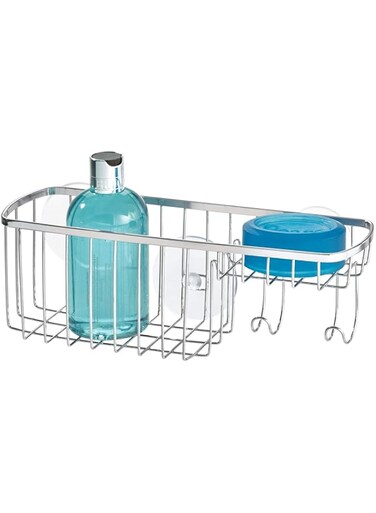 iDesign Gia Suction Bathroom Shower Caddy Combo Organizer Basket for Shampoo, Conditioner, Soap, Silver - ID57302ES