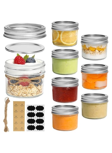 ComSaf Mini Mason Jars 4oz - 8 Pack, Regular Mouth Mason Jar with Lids and Seal Bands, Small Glass Canning Jar for Spice, Jam, Honey, Jelly, Dessert, Shower Wedding Favors, DIY Candles Decor