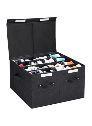 FBBABB Shoe Storage Organizer for Closet Fits 16 Pairs, Shoe Storage Box Bins with Adjustable Dividers for Shoes, Sandal, Sneakers and High Heeled, Stackable and Foldable (Black)