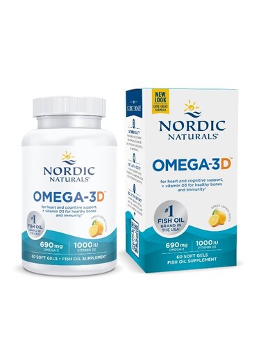 Nordic Naturals Omega-3D 60 Softgels   Omega-3 with 1000 IU Vitamin D3 Softgels, Lemon Flavored   Supports Heart, Brain &amp; Bone Health with EPA &amp; DHA   Natural Anti-Inflammatory Response