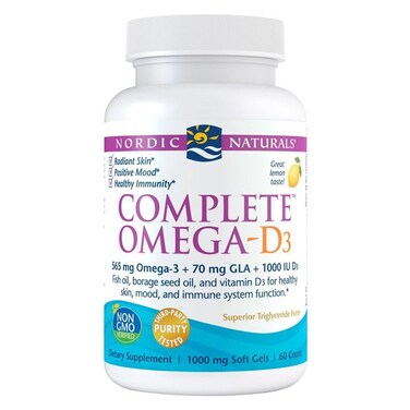 Nordic Naturals Complete Omega-D3 Omega 3 6 9 + Vitamin D3 Fish Oil Supplement Softgels - Lemon Flavour, Pack of 60's