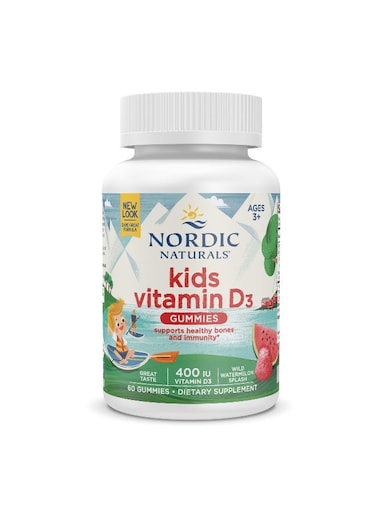 Nordic Naturals Kids Vitamin D3 60 Gummies   Watermelon Splash Flavor   Ages 3+   Supports Healthy Bones and Immunity   Free-from Gluten, Dairy, Colors, Flavors or Preservative