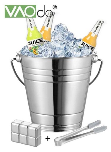 2PCS Ice Buckets and Stainless Steel Ice Cubes for Parties Stainless Steel Beverage Chiller with Handle Party Restaurant Dinner Wedding