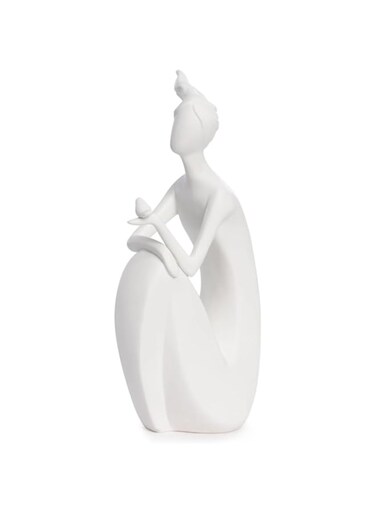 IMAAYA Creative Character Girl And Bird Figurine, Ceramic Abstract Woman Statue, Living Room Home Decor Accents (White)