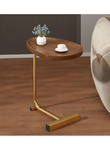 Wood End Table with Metal Frame, Side Table for Sofa and Bed