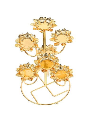 Healifty Ghee Lamp Butter Lamp Holder 7 Lotus Diyas Diwali Candle Holder Tibetan Oil Lamp Buddhist Altar Offering Supplies