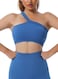 Mei Homecenter Women's Seamless One Shoulder Gym Fitness Sports Crop Bra Top, M Size, Blue