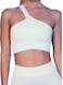 Mei Stylish Women's Seamless One Shoulder Gym Fitness Sports Crop Bra Top, S Size, White