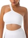 Mei Stylish Women's Seamless One Shoulder Gym Fitness Sports Crop Bra Top, S Size, White