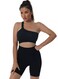 Mei Stylish Women's Seamless One Shoulder Gym Fitness Sports Crop Bra Top, S Size, Black