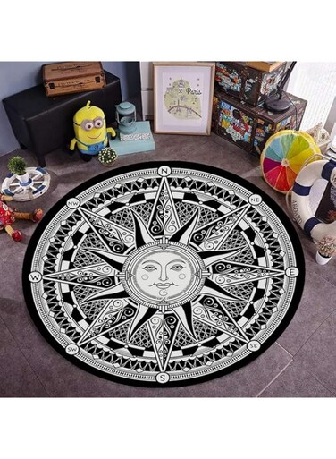 NSXBY 3D Visual Illusion Non Slip Carpet - Round Polyester Black White Vortex Carpet - For Living Room Dining Room Bedroom-E Diameter:100cm
