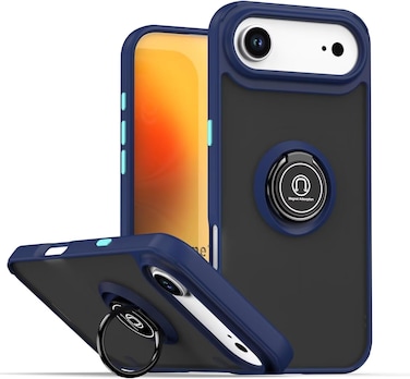 Case for IPhone 17 Air Case Cover Metal Ring Holder Grip Kickstand Car Magnetic Mount Shockproof Matte Hard Back Bumper Case for IPhone Air 2025 Blue
