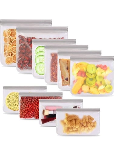 10-Piece Reusable Freezer Bags Clear/Grey Small (8.4x4.7 inch), Medium (8.4x7 inch), Large (10.2x7.8 inch)