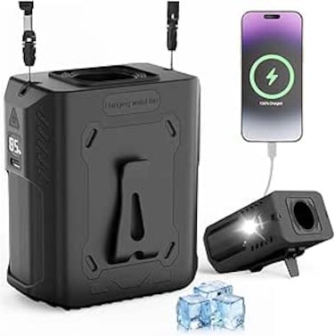 AUTO FAMILY Portable Hanging Waist Fan &ndash; Rechargeable Hands-Free Cooling Fan with Digital Display for Outdoor Work, Camping, Hiking &amp; Travel (AF-Black)