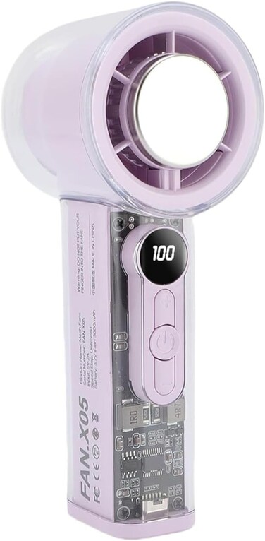 AUTO FAMILY Portable Handheld Fan &ndash; Powerful Rechargeable Cooling Fan with Digital Display &amp; Adjustable Speed for Travel, Office &amp; Outdoor Use (AF- PINK)