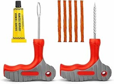 Auto Family 8 - Pcs Tubeless Tire Repair Tool Kit &ndash; Heavy Duty T-Handle Plug Tool Set, Tire Plugging Kit with Reamer, Rubber Strips &amp; Adhesive for Car, Motorcycle