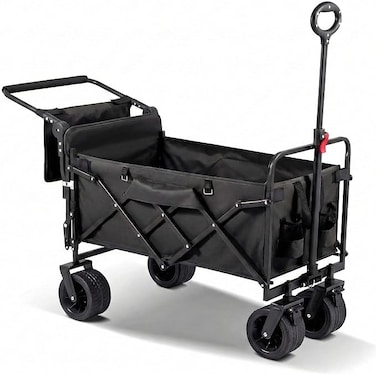 AUTO FAMILY Collapsible Folding Wagon Black, Portable Large Trolley cart, Bearing Heavy Capacity Beach Garden Shopping Carts &amp; Stroller Wagon (AF1-Green)