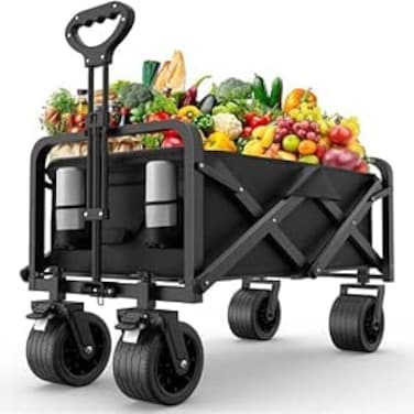 AUTO FAMILY Collapsible Folding Wagon Black, Portable Large Trolley cart, Bearing Heavy Capacity Beach Garden Shopping Carts &amp; Stroller Wagon (AF1-Green)