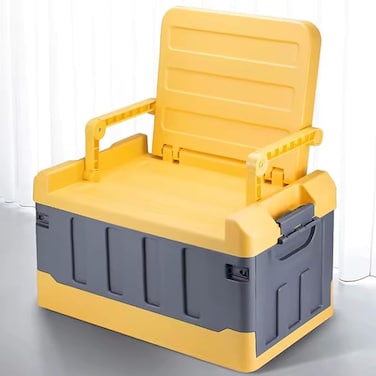 AUTO FAMILY Camping Plastic Storage Box with Lids 60L (Grey), Storage Containers Stackable Plastic Bins For Home &amp; Office Organization, Camping Organizer, Travel Storage Container (Grey &amp; Yellow)