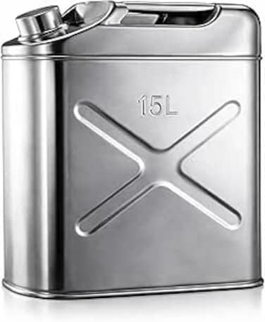 AUTO FAMILY 15L Military Metal Jerry Can Silver For Cars, Jeeps &amp; Other Vehicles