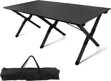 AUTO FAMILY 120CM Folding Aluminum Camping Table Black &ndash; Roll-Up Table, Portable Lightweight Grill Table for Outdoor, Folding Table, Portable Outdoor Table, picnic table metal