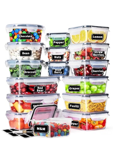 Kitchen Storage Box, Food Organizer, Meal Prep Containers, 16 PCS Airtight Re-usable Food Storage Containers with Lids, Stackable Organizer Boxes