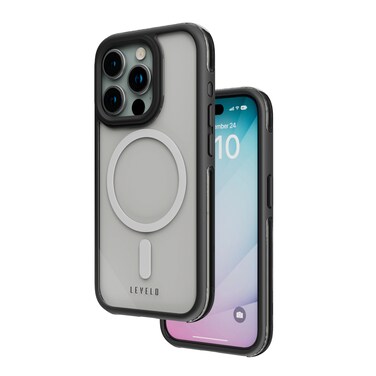 Levelo Nuru Case, Reinforced Corners with Airguard, 3H Anti-Scratch, Hybrid Airbag Technology, Shock-Proof Edges, High Transparency (Black/Clear, iPhone 15 Pro)
