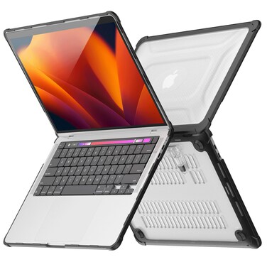 كفر ليفيلو إسبكترو لماك بوك إير 15.3" (2023-2024)، حماية كاملة 360°، تصميم بحامل قابل للطي، فتحات تهوية مدمجة، حواف مقاومة للصدمات، تركيب وإزالة سهلة - أسود
