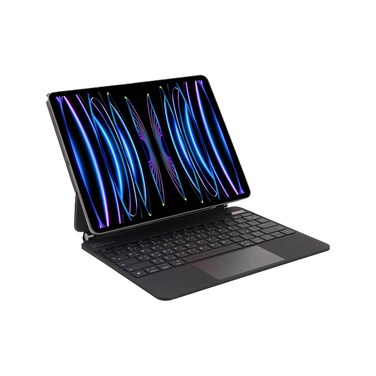 Levelo AeroBoard Saffiano Leather Wireless Keyboard, 7 Color Glow, Multi-Gesture Trackpad, Scissor Feet Keys, Adjustable Angle, 500mAh Battery, iPad Pro 12.9" &amp; Air 13" M3 Compatibility - Black







