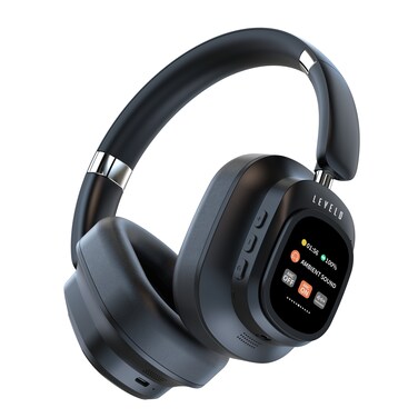 Levelo VibeMaster Hybrid ANC Headphones, 5 EQ Modes, 25H Playtime (ANC On), 40H Playtime (ANC Off), Portable Touch Display, Foldable Design, 600mAh Battery, Type-C Charging - Black
