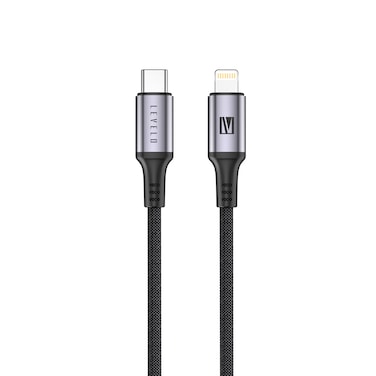 كابل Levelo Otto USB-C إلى Lightning 30 واط من الجلد 1.2 متر، شحن سريع، مقاوم للحرارة، خالي من التشابك، جلد سافيانوي، سرعة نقل بيانات 480 ميجابايت/ثانية، شحن ومزامنة - أسود
