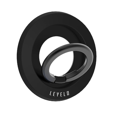 Levelo Lucero 2 In 1 Phone Ring Holder with 135&deg; Flip Design, Comfortable Grip, Non-Slip Surface, Magnetic Ring Included, 4000GS Magnetic Force, Compatible with MagSafe - Black
