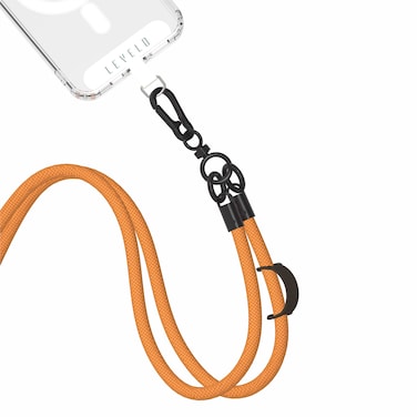 حزام عبر الجسم ليفيلو إيفرلي للهاتف، حزام قابل للتعديل بطول 1.2 متر، مادة بوليستر خفيفة الوزن، مادة غير مهيجة، تشطيب معدني، توافق عالمي، برتقالي جزر
