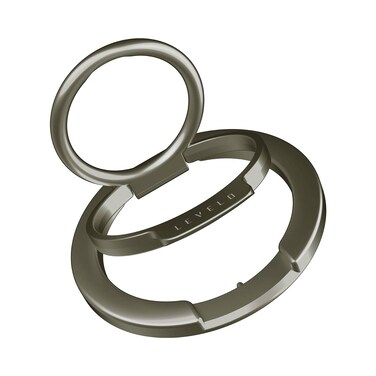 حامل حلقة موبايل Levelo Luccio 2 في 1 متوافق مع MagSafe، قوة مغناطيسية 3500Gs، نوع مغناطيس N52، تصميم حلقتين، سطح غير قابل للانزلاق، تصميم مدمج ونحيف – تيتانيوم
