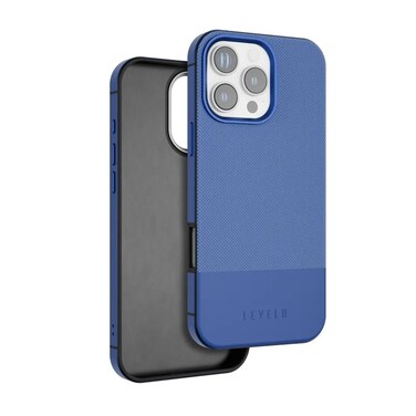 كفر Levelo Cuir جلد بلونين متوافق مع MagSafe لهاتف iPhone 16 Pro، هيكل هجين، إطار ألمنيوم، زوايا مقاومة للصدمات، حماية من السقوط وامتصاص الصدمات – أزرق
