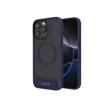 Levelo Matteo Case Compatible with iPhone 16 Pro Max, Bottom Stand Grip, MagSafe Compatible, Built-In Kickstand, Anti-Fingerprint, Hybrid Material, Easy Installation - Blue

