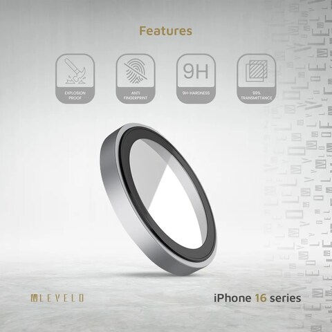 واقي عدسة Trio من Levelo لجهاز iPhone 16 Pro و iPhone 16 Pro Max، مقاوم للبصمات، صلابة 9H، مضاد للانعكاس، زجاج عدسة مزدوج الطبقة (تيتانيوم أبيض)
