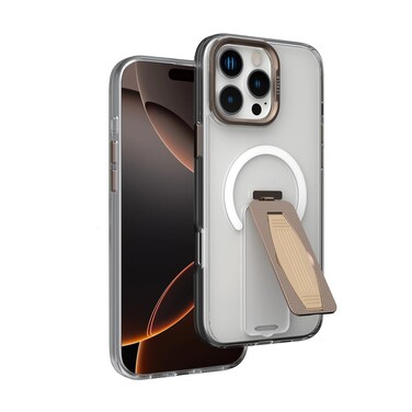 Levelo Morphix Grip Case for iPhone 16 Pro, MagSafe Compatible, Impact-Resistant Corners, Built-in Kickstand &amp; Silicone Grip, Metal Camera Ring, Easy Snap-On (Rose Gold Titanium)
