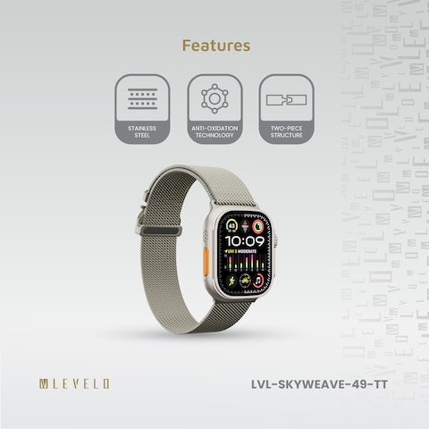 Levelo SkyWeave Watch Strap, Titanium Stainless Steel Material, Hypoallergenic, Water-Resistant, Anti-Oxidation Technology, Compatible with Apple Watch SE &amp; Series 9/8/7/6/5, 46/49 mm
