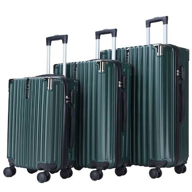 Levelo RoamTrio ABS 3 Set Luggage, 210D Lining, Iron Trolley, Double Wheels, Combination Lock, Shock &amp; Scratch Resistance, Soft Rubber Handle, Impact-Resistant Corners, Weighing Scale, Forest Green
