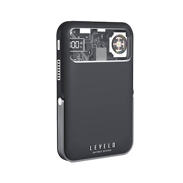 باور بانك محمول Levelo أوساكا 10000mAh مع مدخلات Type-C وLightning، إخراج لاسلكي (5W، 7.5W، 15W)، PD 20W، سرعة مروحة 100000 دقيقة، قاعدة مدمجة، موزع حراري، شاشة LED، تشطيب بلاستيكي مطاطي
