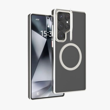 Levelo Elio Case for S25 Ultra, MagSafe Compatible, Built-In Kickstand, Ultra-Thin Design, Metal Camera Ring, Anti-Yellowing, Anti-Fingerprint, Shockproof &amp; Durable - Silver
