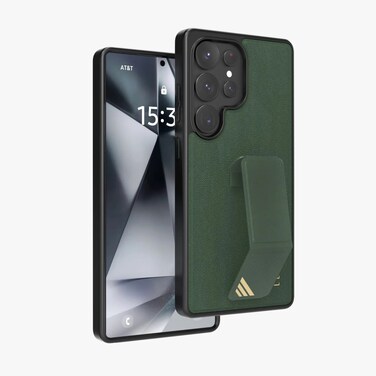 كفر LEVELO Morphix جلد لهاتف S25 Ultra، زوايا مقاومة للصدمات، مقاومة للخدوش 3H، هيكل هجين، مسند جلدي، قبضة جلدية مدمجة، زوايا مقاومة للصدمات – أخضر
