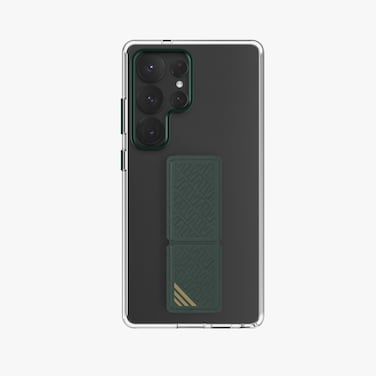 كفر ليفيلو مورفيكس كلارا جريب لهاتف S25 Ultra، زوايا مقاومة للصدمات، مادة هجينة من TPU والجلد، حلقة كاميرا معدنية، قبضة جلدية مدمجة، تصميم مقاوم للصدمات ومتين - أخضر
